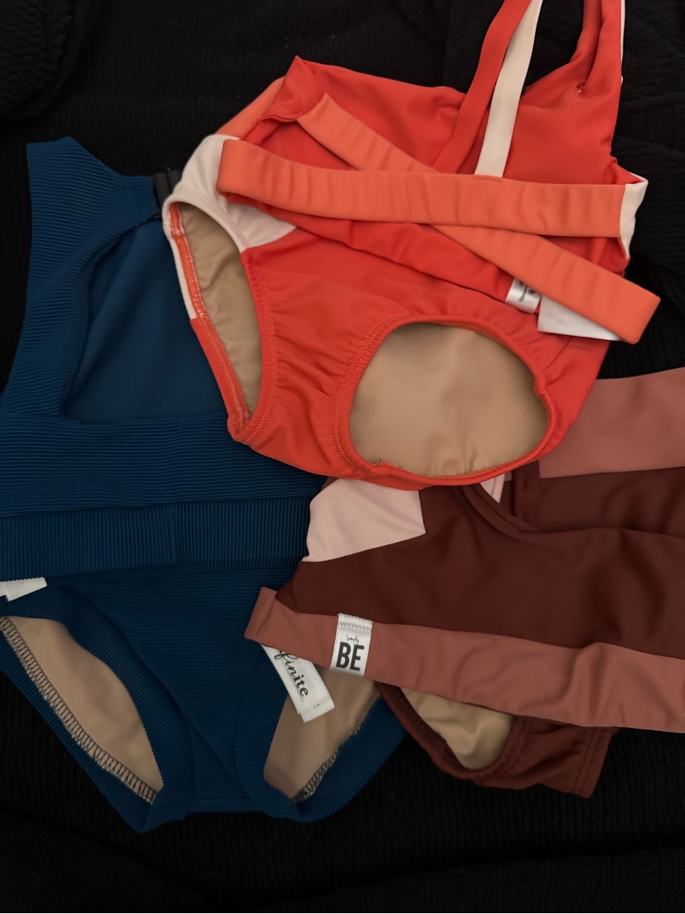 CS Simply Be Kids Three-Piece Colorblock Swim Set in Coral, Teal & Brown